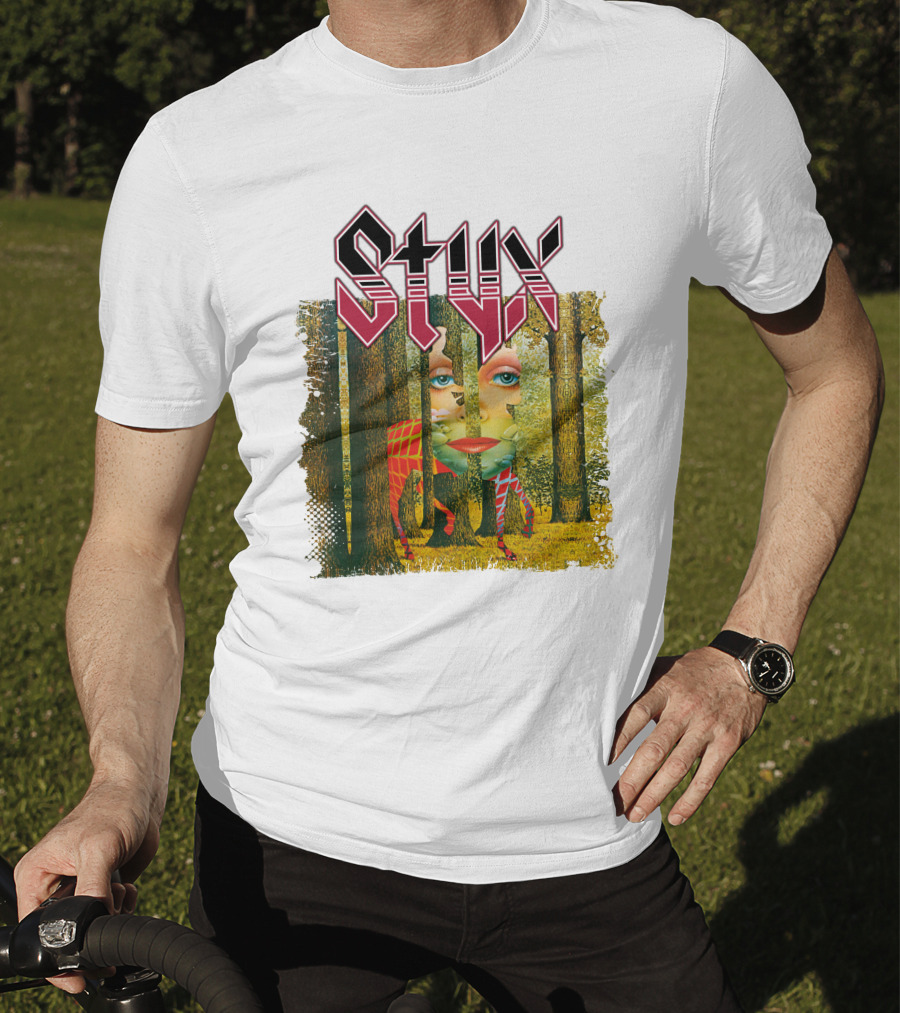Styx Forest Face With Stylized Red Typography T-Shirt