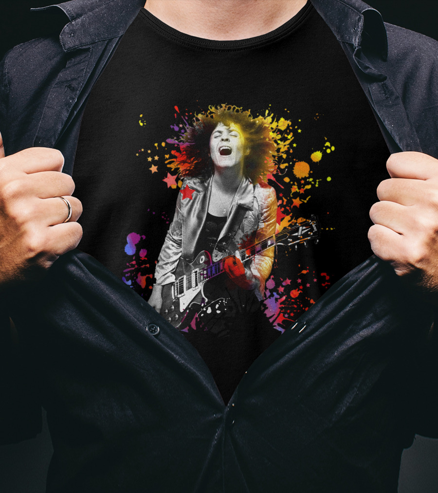 Vibrant Rock Guitarist With Colorful Splash T-Shirt