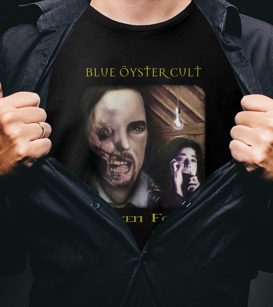 Blue Öyster Cult Heaven Forbid Creepy Portrait With Light Bulb And Distressed Expressions T-Shirt