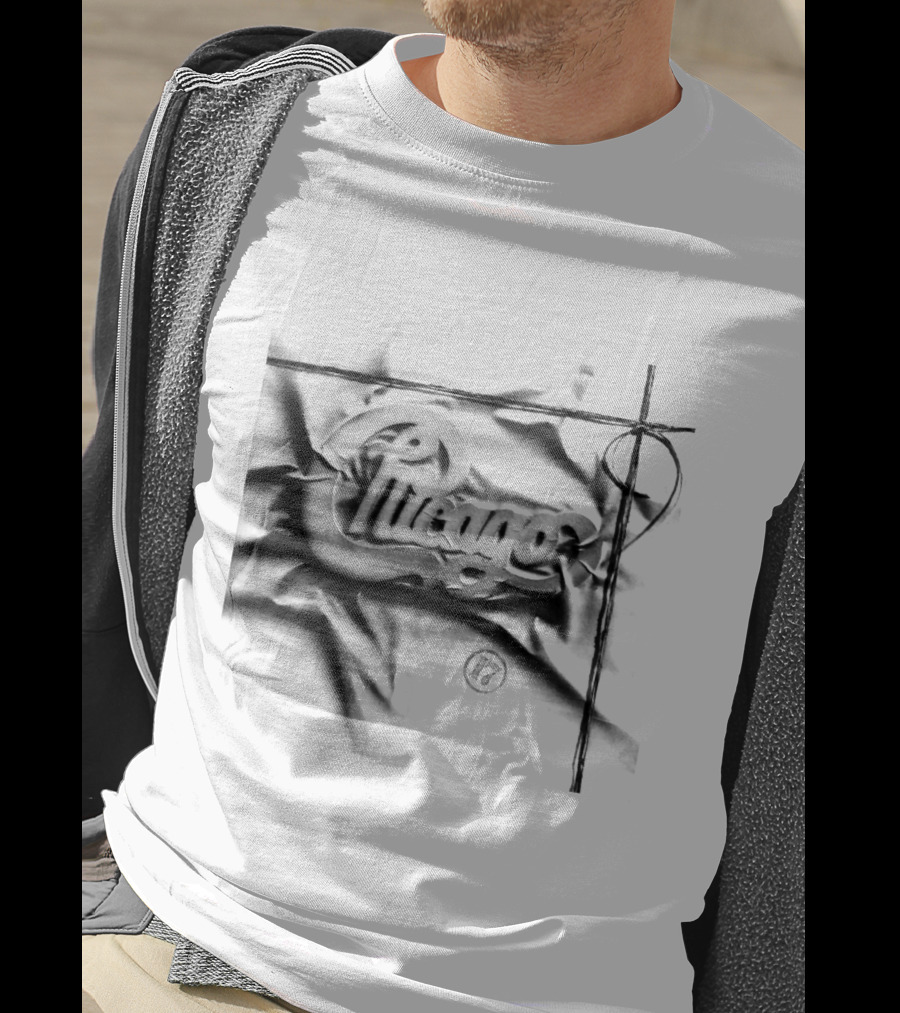 Chicago Graphic Script Wrinkled Black And White T-Shirt