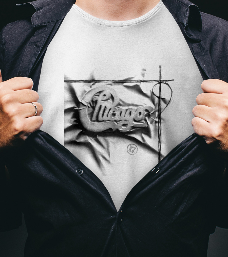 Chicago Graphic Script Wrinkled Black And White T-Shirt