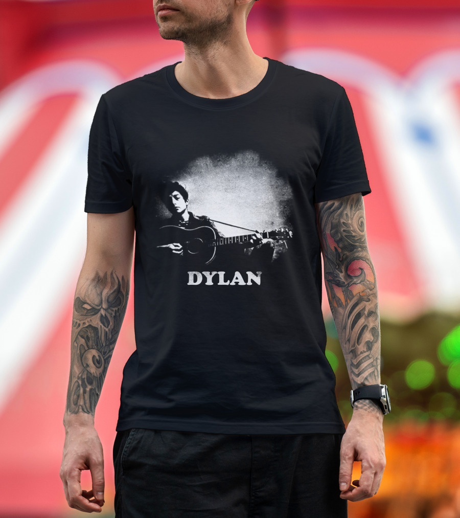 Dylan Acoustic Guitar Player Black And White Silhouette T-Shirt