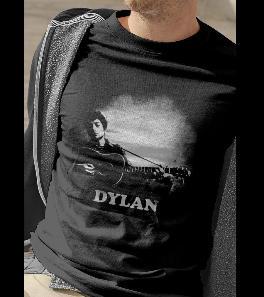 Dylan Acoustic Guitar Player Black And White Silhouette T-Shirt