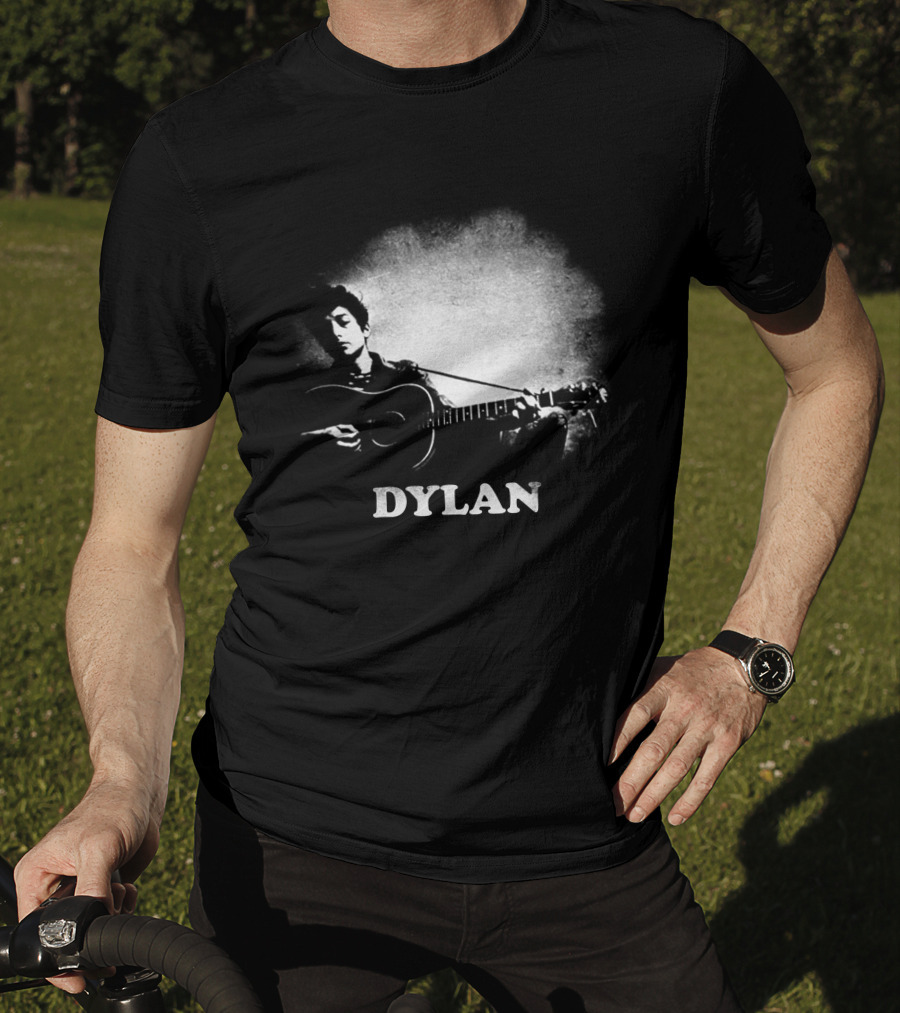 Dylan Acoustic Guitar Player Black And White Silhouette T-Shirt