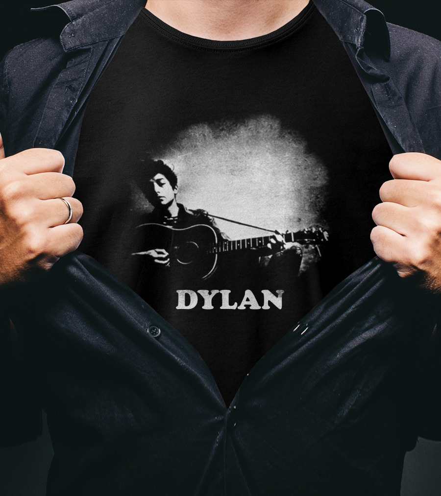 Dylan Acoustic Guitar Player Black And White Silhouette T-Shirt