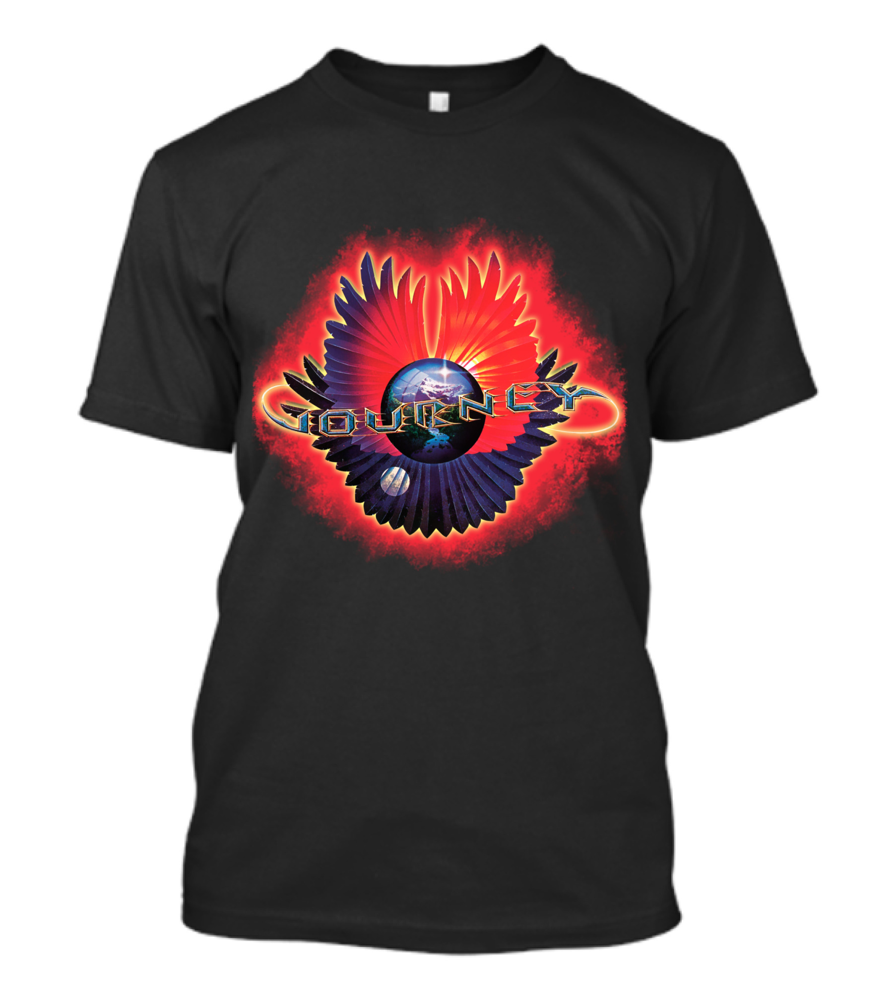 Journey Band Logo With Planet And Red-Blue Wings T-Shirt