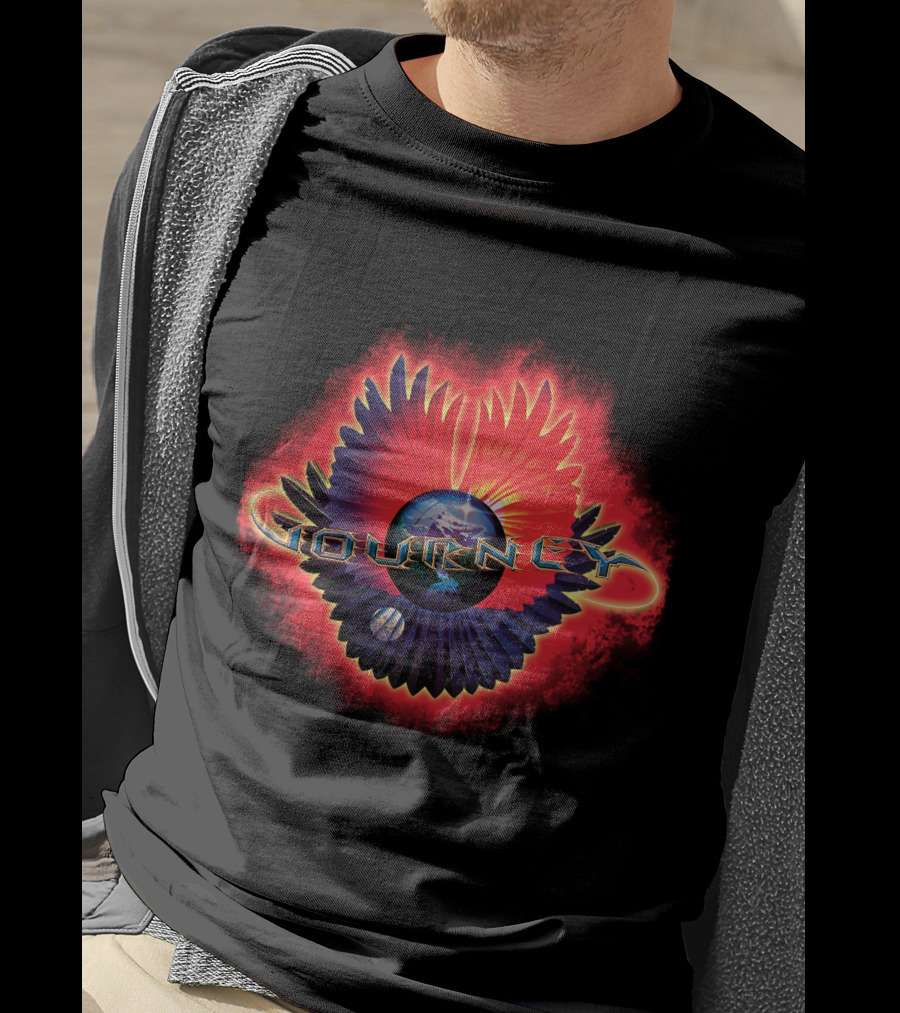 Journey Band Logo With Planet And Red-Blue Wings T-Shirt