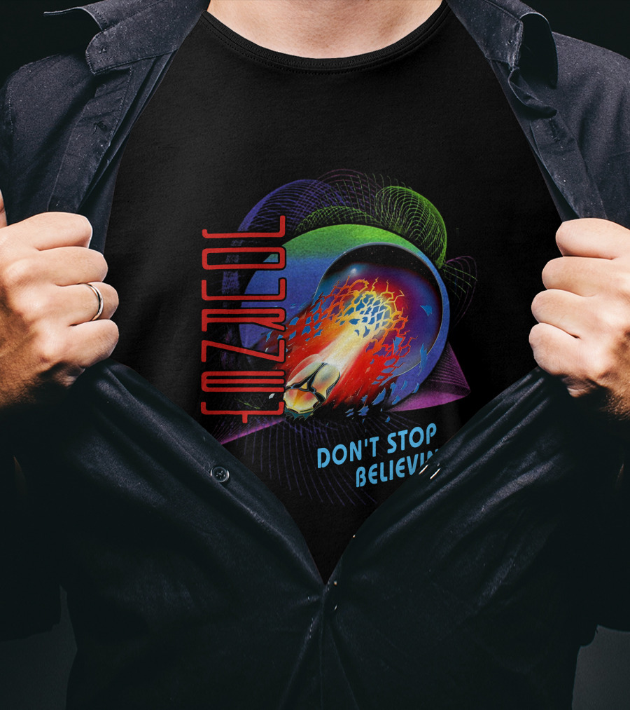 Journey Don't Stop Believing Neon Retro Abstract Sphere And Fireball T-Shirt