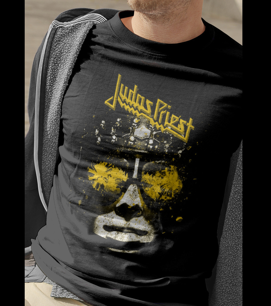 Judas Priest Explosive Helmet Sunglasses Face T-Shirt