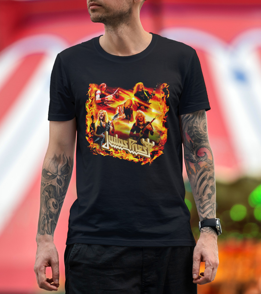 Judas Priest Band Members In Fiery Background Jdpr T-Shirt
