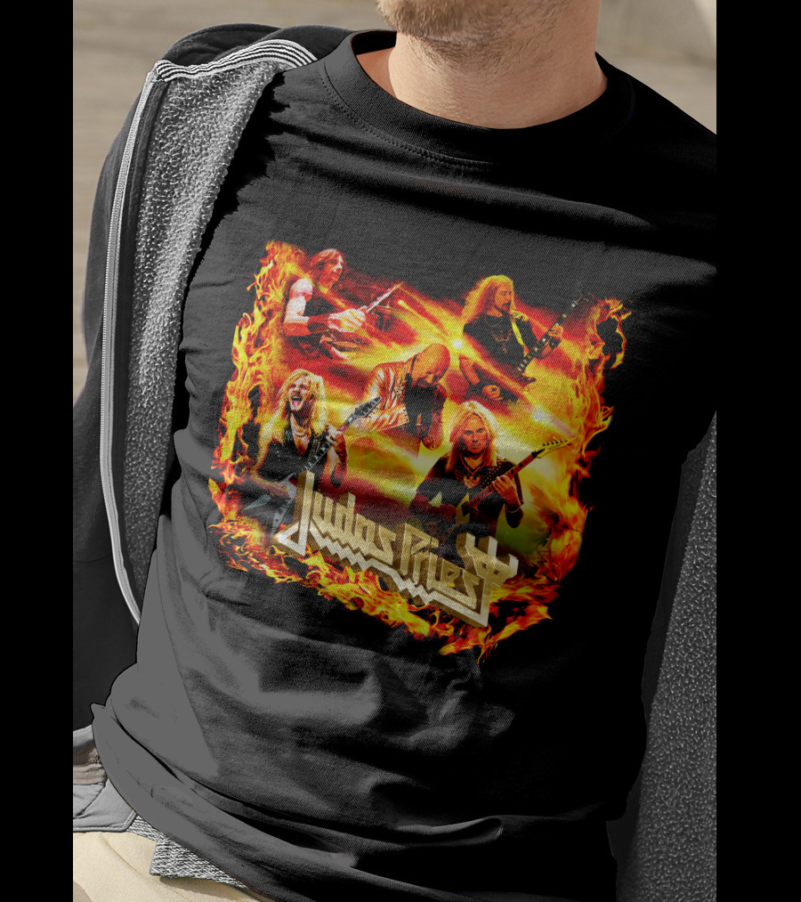 Judas Priest Band Members In Fiery Background Jdpr T-Shirt