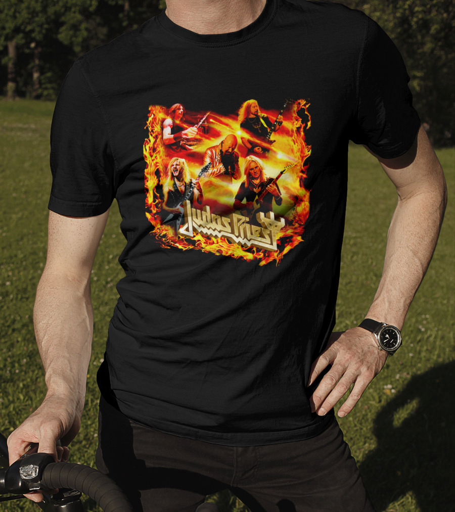 Judas Priest Band Members In Fiery Background Jdpr T-Shirt