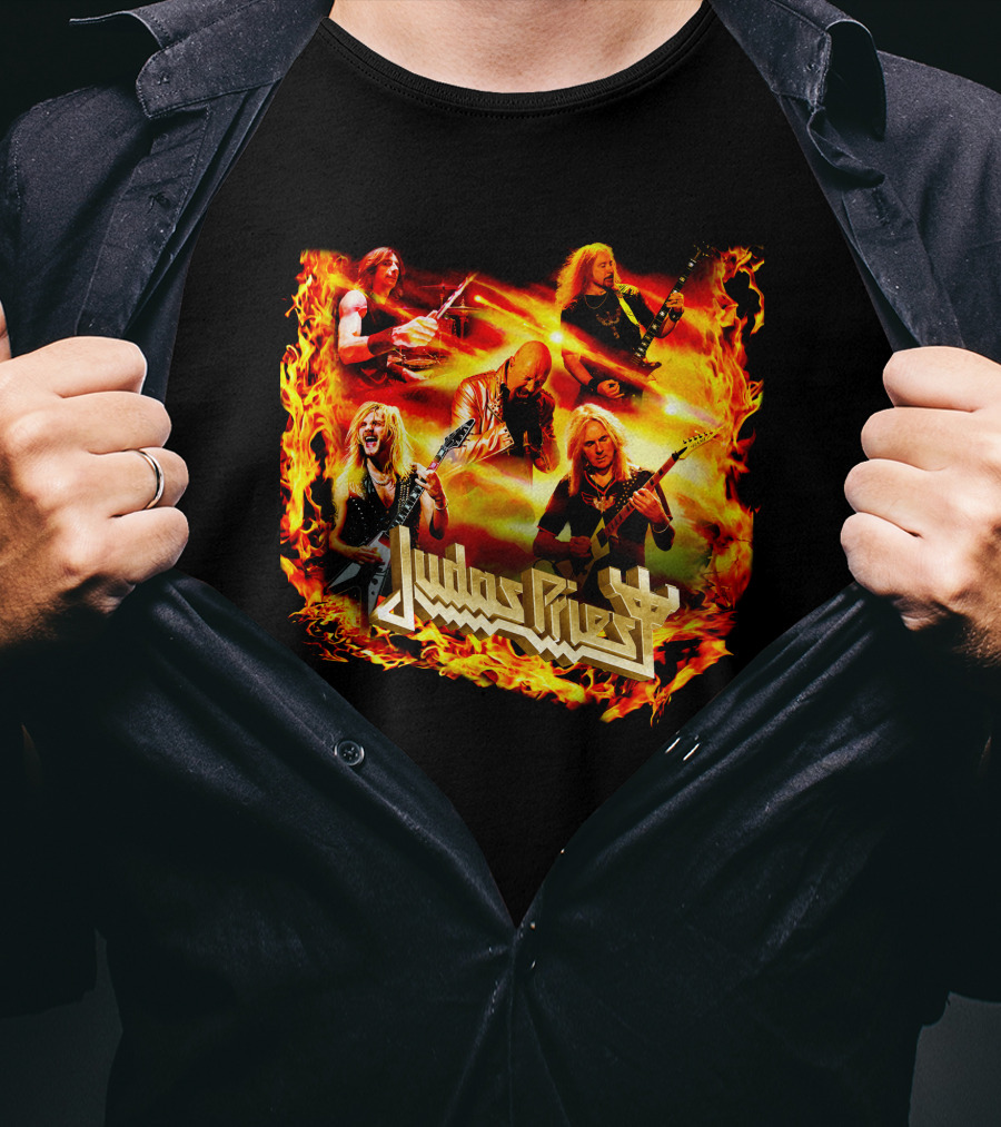 Judas Priest Band Members In Fiery Background Jdpr T-Shirt