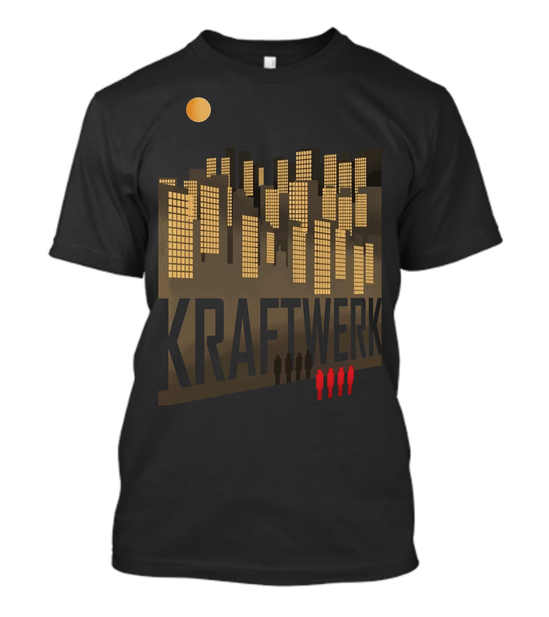 Kraftwerk Illuminated City Skyline With Silhouetted Figures T-Shirt