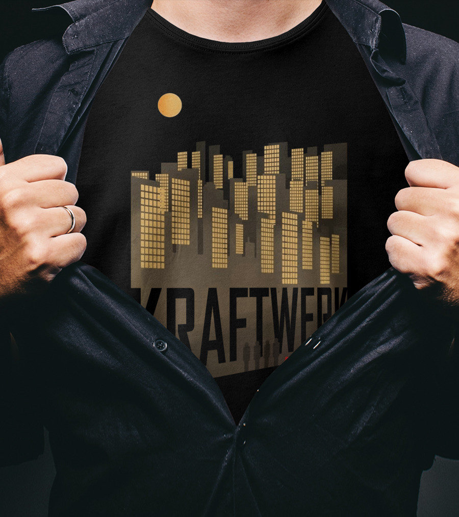 Kraftwerk Illuminated City Skyline With Silhouetted Figures T-Shirt