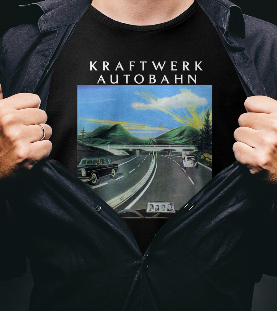 Kraftwerk Autobahn Scenic Highway Journey With Classic Cars And Mountains T-Shirt