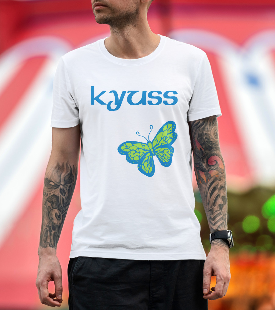 Kyuss Blue Text Green Butterfly T-Shirt