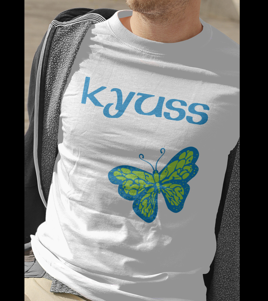 Kyuss Blue Text Green Butterfly T-Shirt