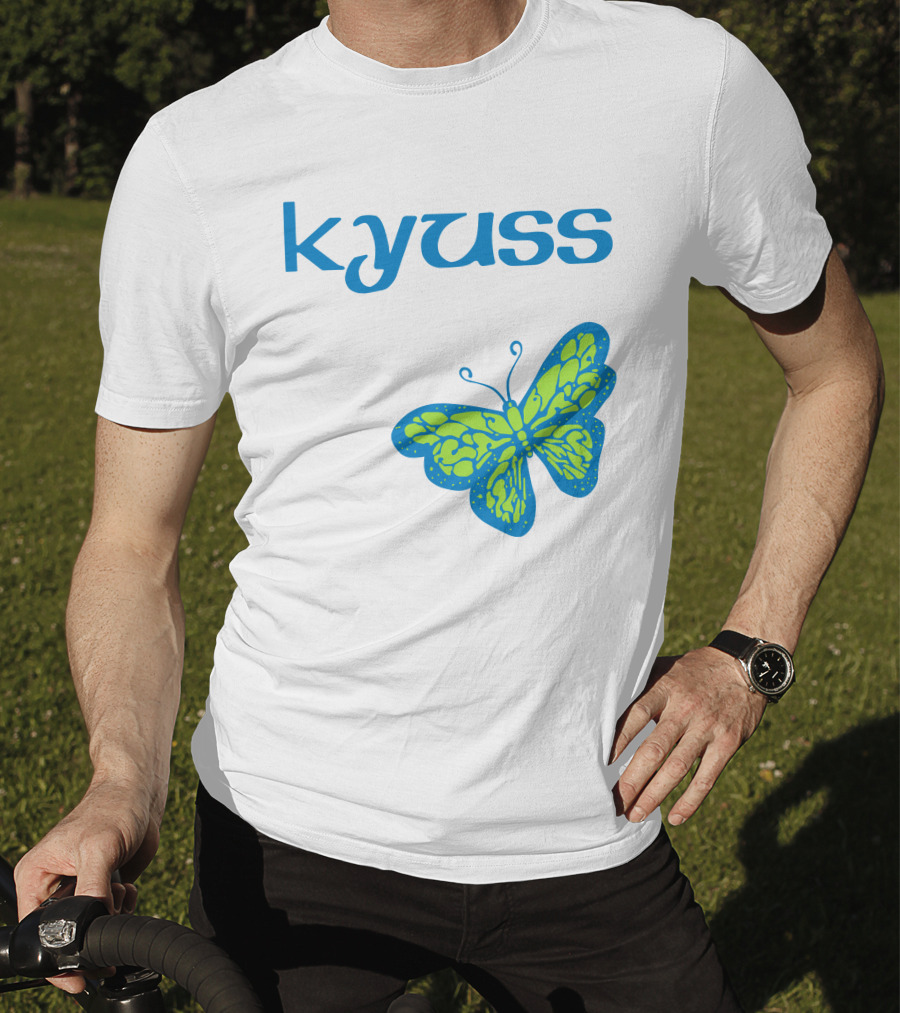 Kyuss Blue Text Green Butterfly T-Shirt