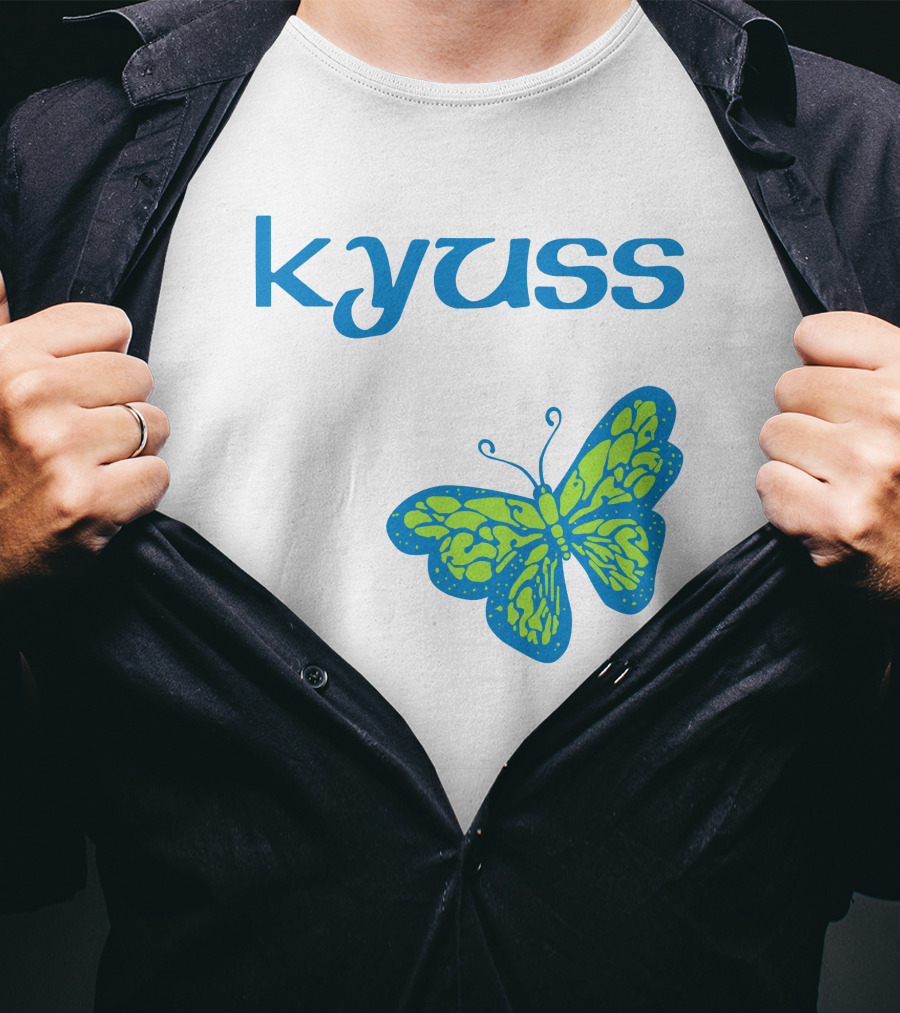 Kyuss Blue Text Green Butterfly T-Shirt