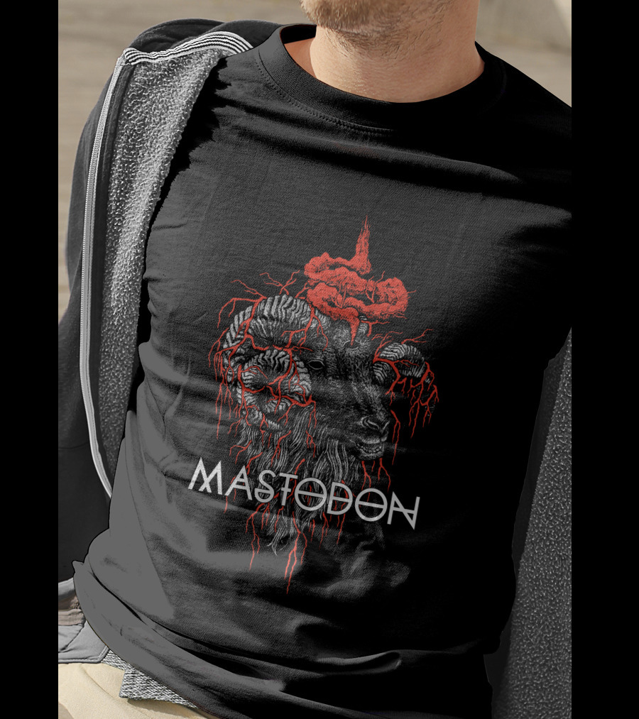 Mastodon Goat Head With Red Brain And Veins T-Shirt