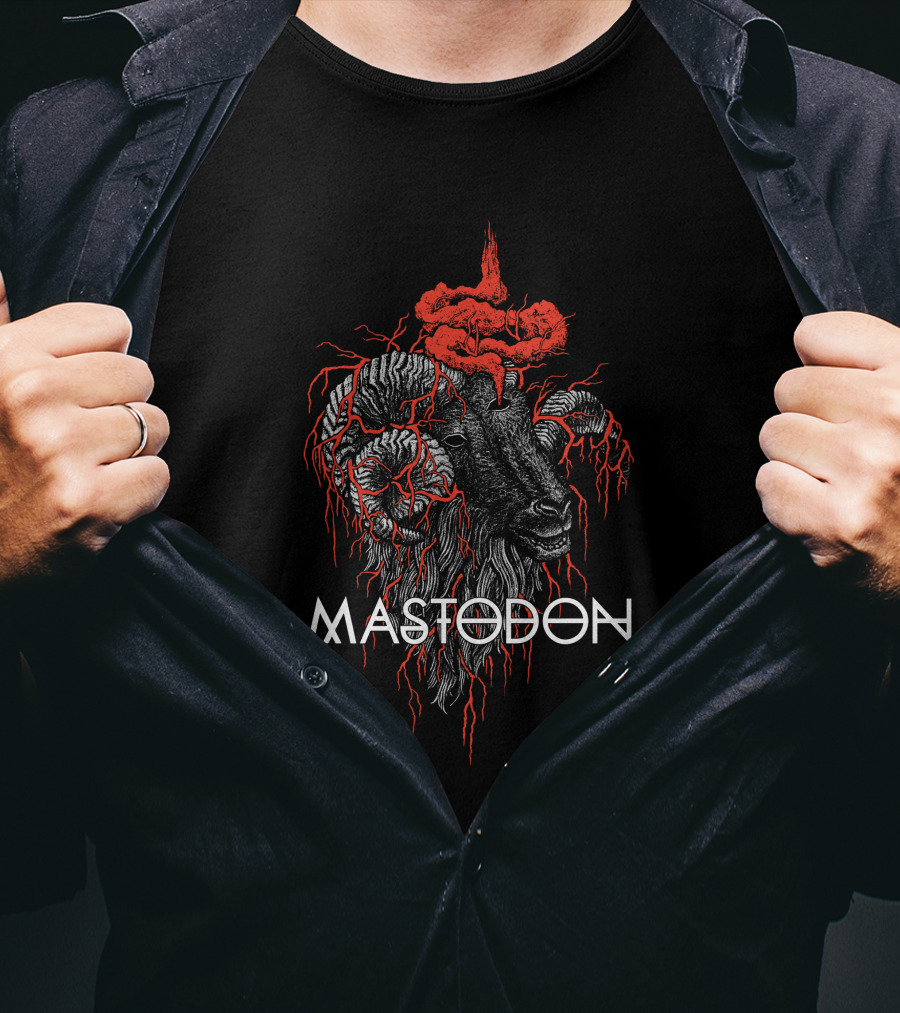 Mastodon Goat Head With Red Brain And Veins T-Shirt