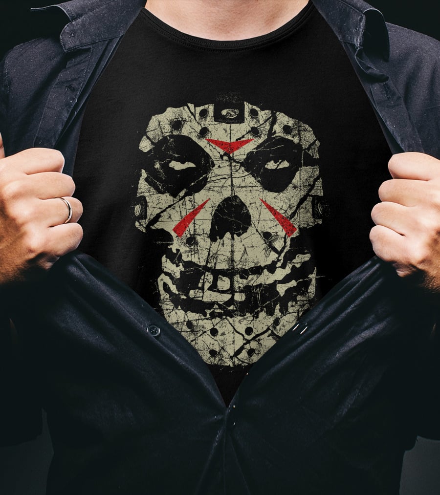 Mft 10 Jason Mask Skeletal Distressed Print T-Shirt