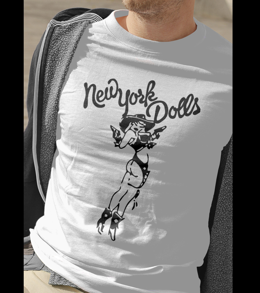 New York Dolls Vintage Logo With Illustrated Character T-Shirt