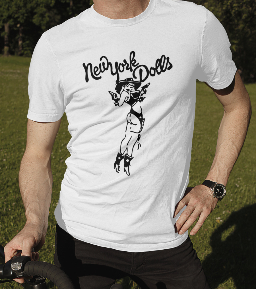 New York Dolls Vintage Logo With Illustrated Character T-Shirt