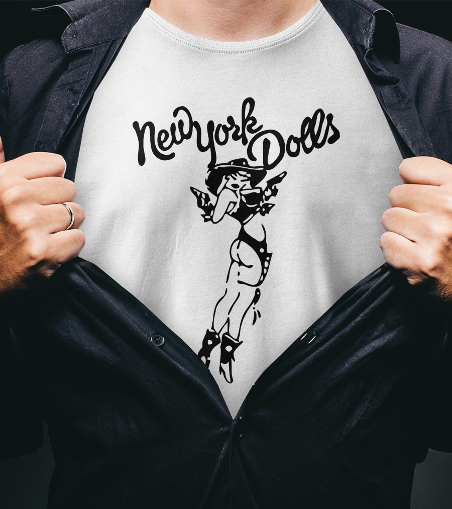 New York Dolls Vintage Logo With Illustrated Character T-Shirt