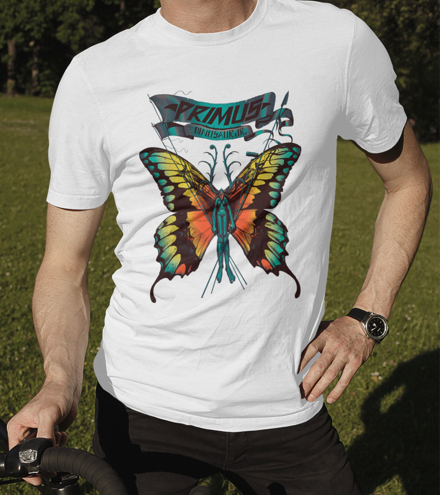 Primus With Dinosaur Jr Butterfly Artwork T-Shirt