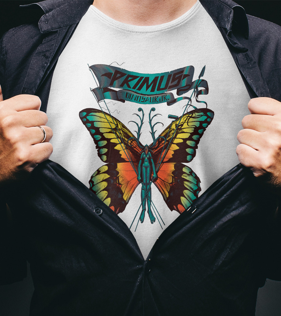 Primus With Dinosaur Jr Butterfly Artwork T-Shirt