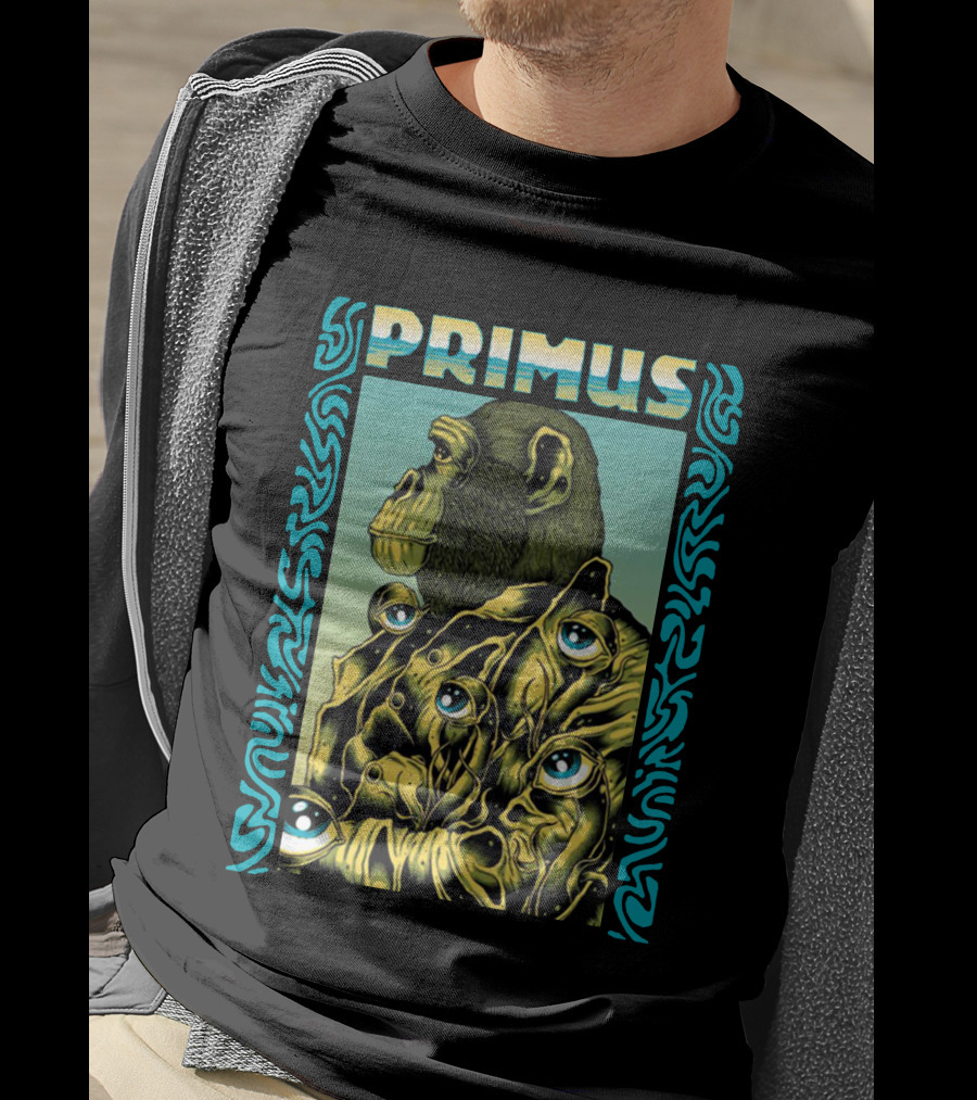 Primus Surrealist Monkey With Eyes And Tribal Border T-Shirt