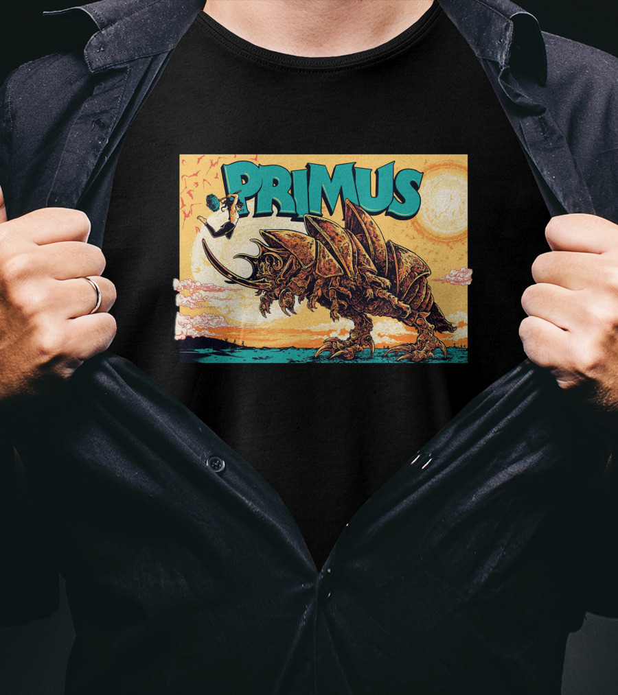 Primus Giant Insect Soldier With Suitcase Walking Into Sun T-Shirt