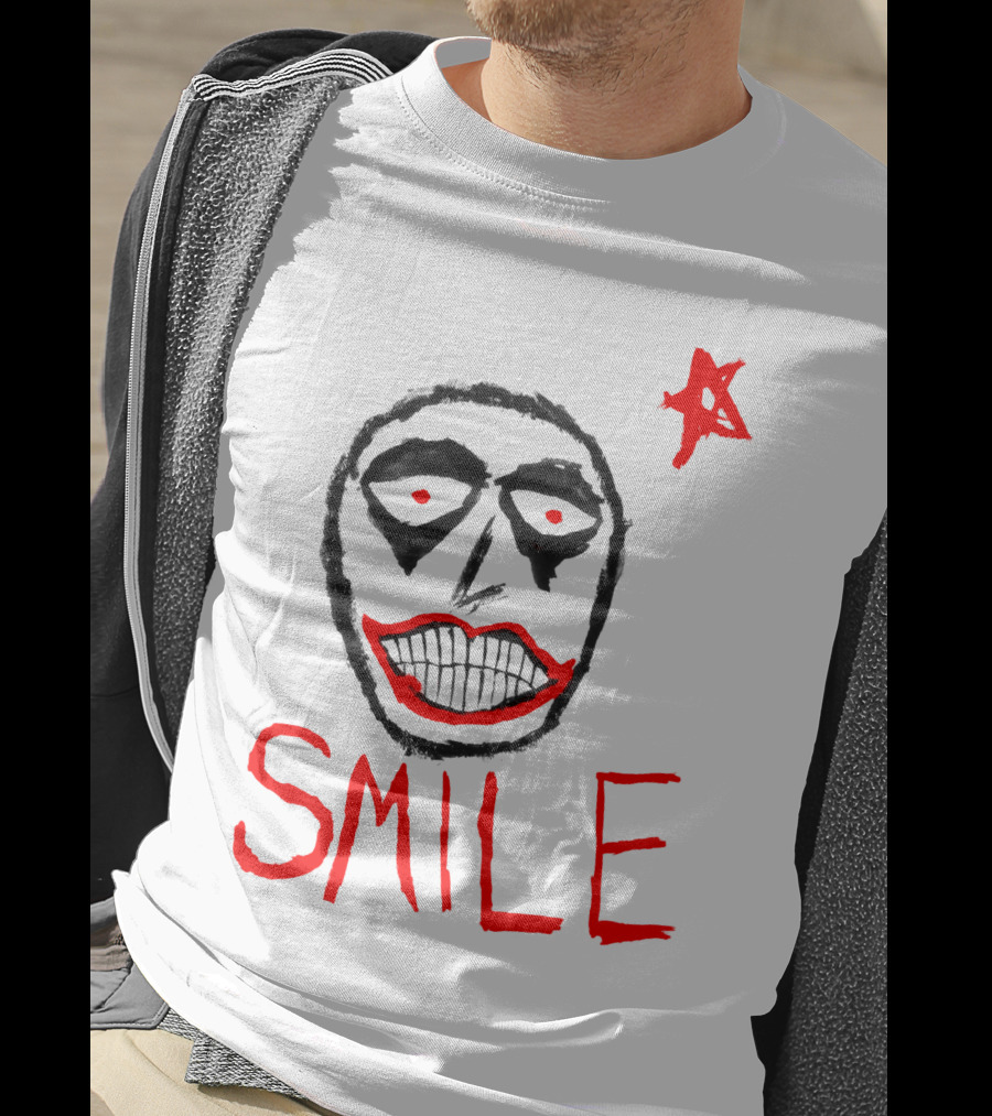 Smile Face Drawing With Red Star T-Shirt