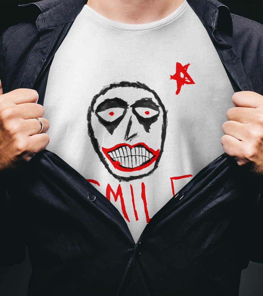 Smile Face Drawing With Red Star T-Shirt