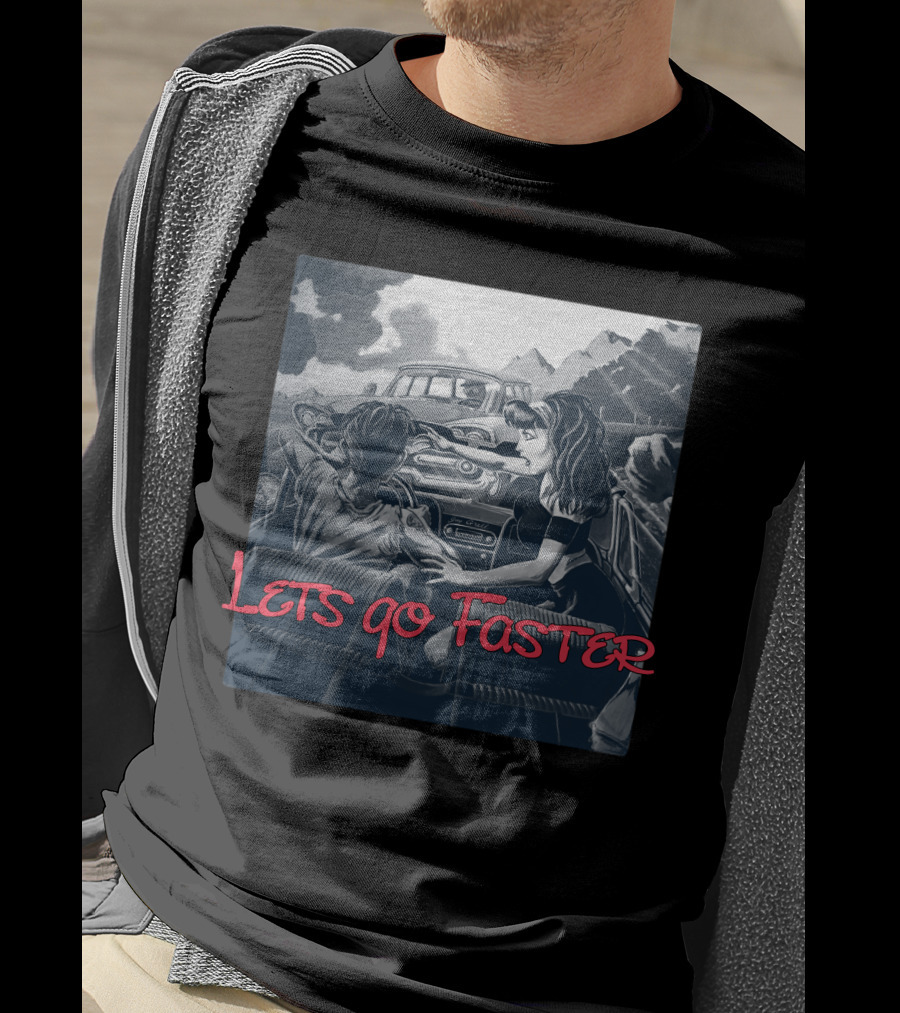 Lets Go Faster Vintage Car Scene T-Shirt