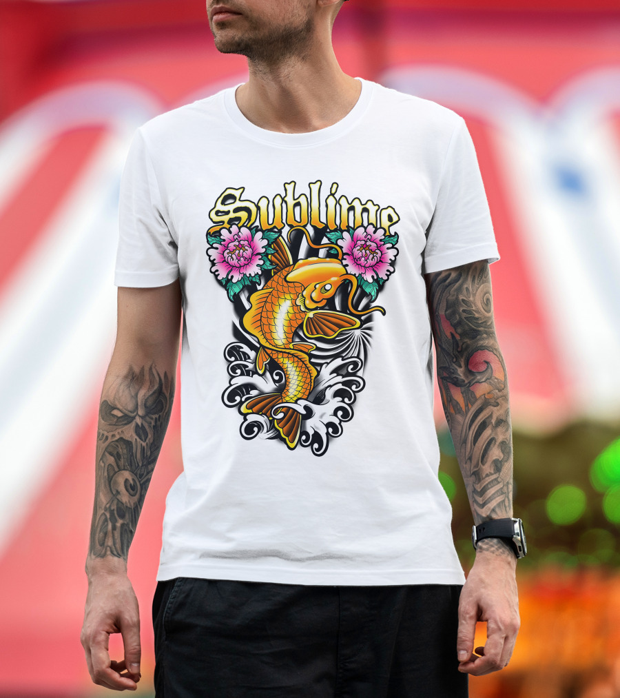 Sublime Koi Fish With Floral Waves T-Shirt
