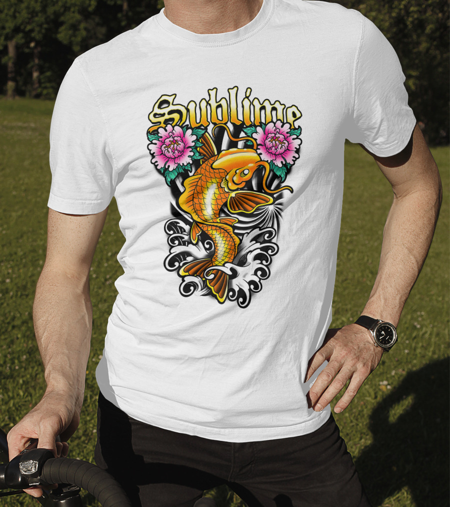 Sublime Koi Fish With Floral Waves T-Shirt