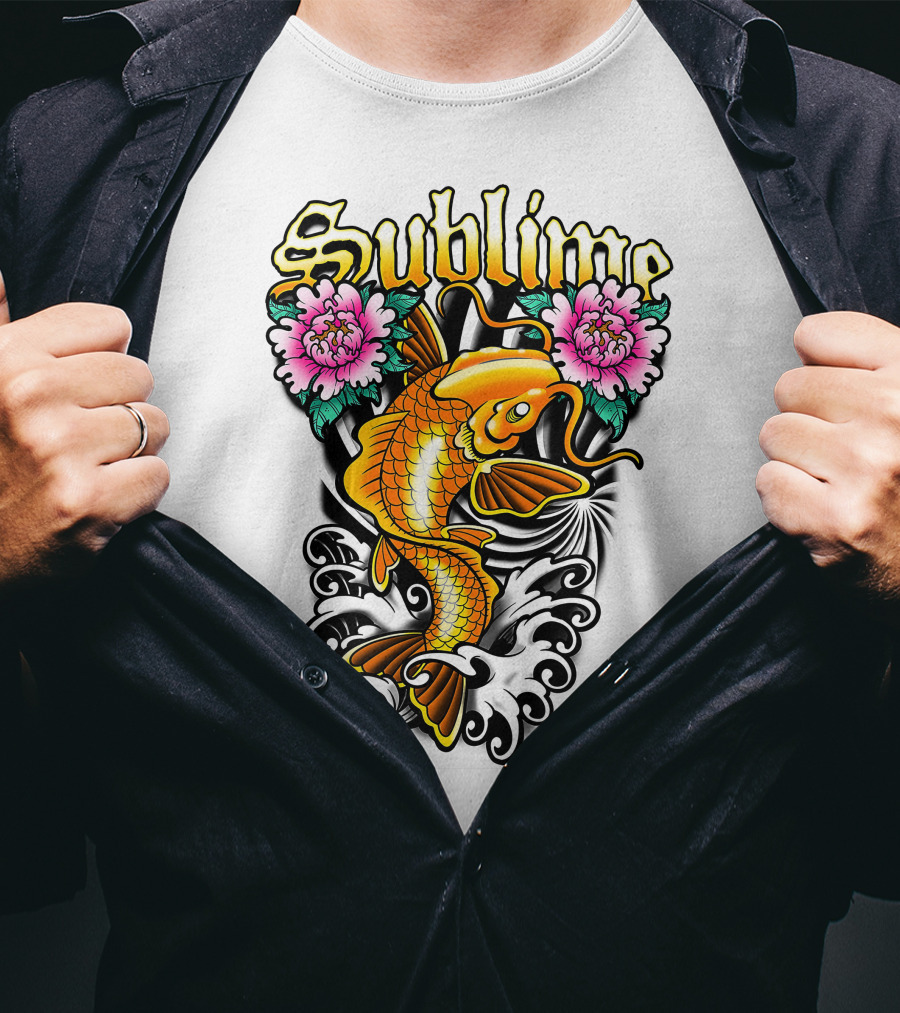 Sublime Koi Fish With Floral Waves T-Shirt