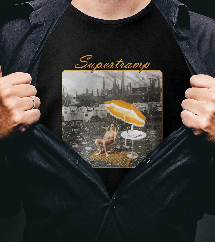Supertramp Urban Industrial Paradise Imagery With Factory Backdrop And Relaxing Figure T-Shirt