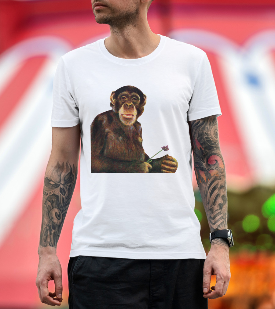 Chimpanzee Holding Purple Flower T-Shirt