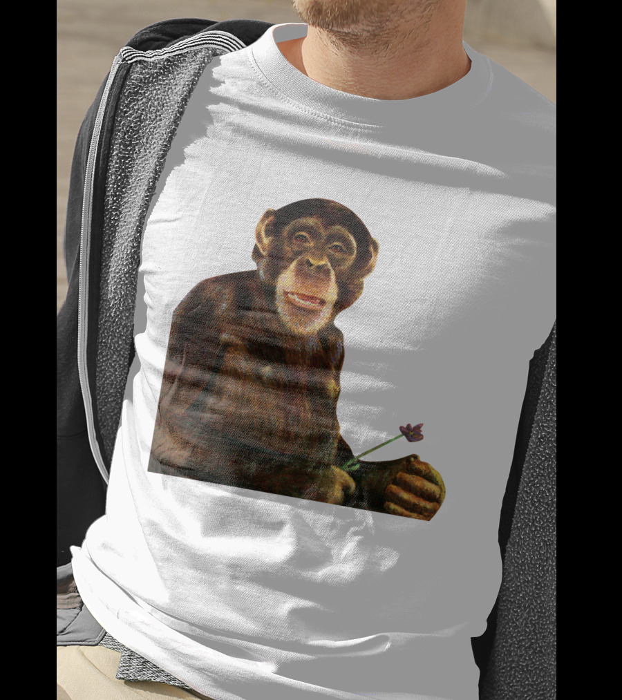 Chimpanzee Holding Purple Flower T-Shirt