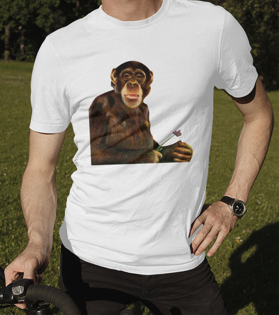 Chimpanzee Holding Purple Flower T-Shirt