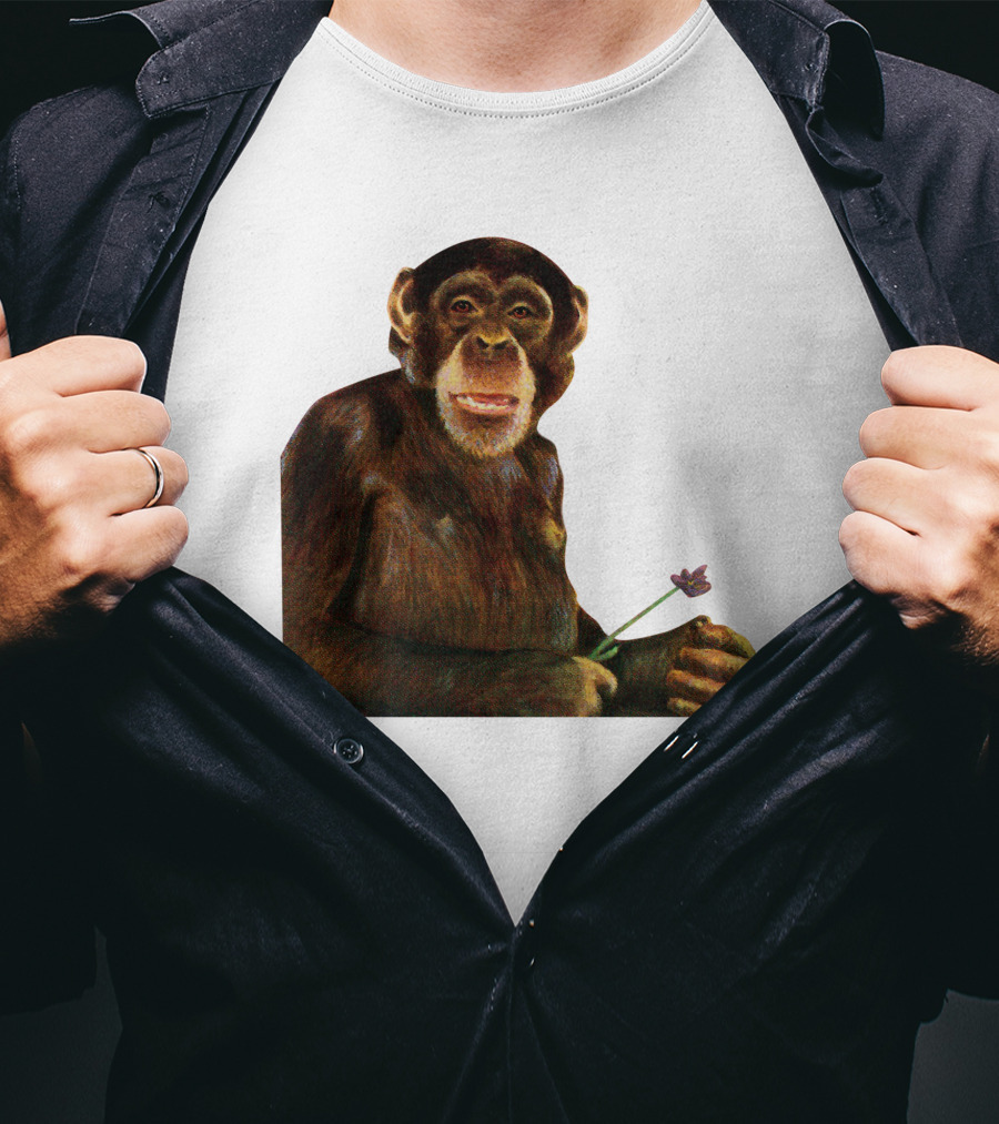 Chimpanzee Holding Purple Flower T-Shirt