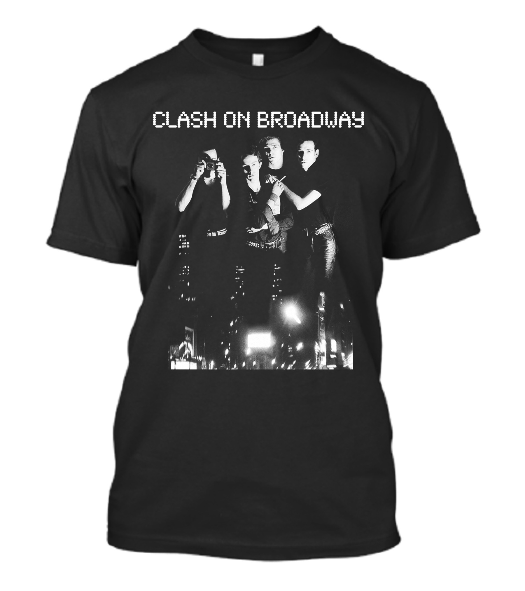 Clash On Broadway Band Night Black And White Street Scene T-Shirt