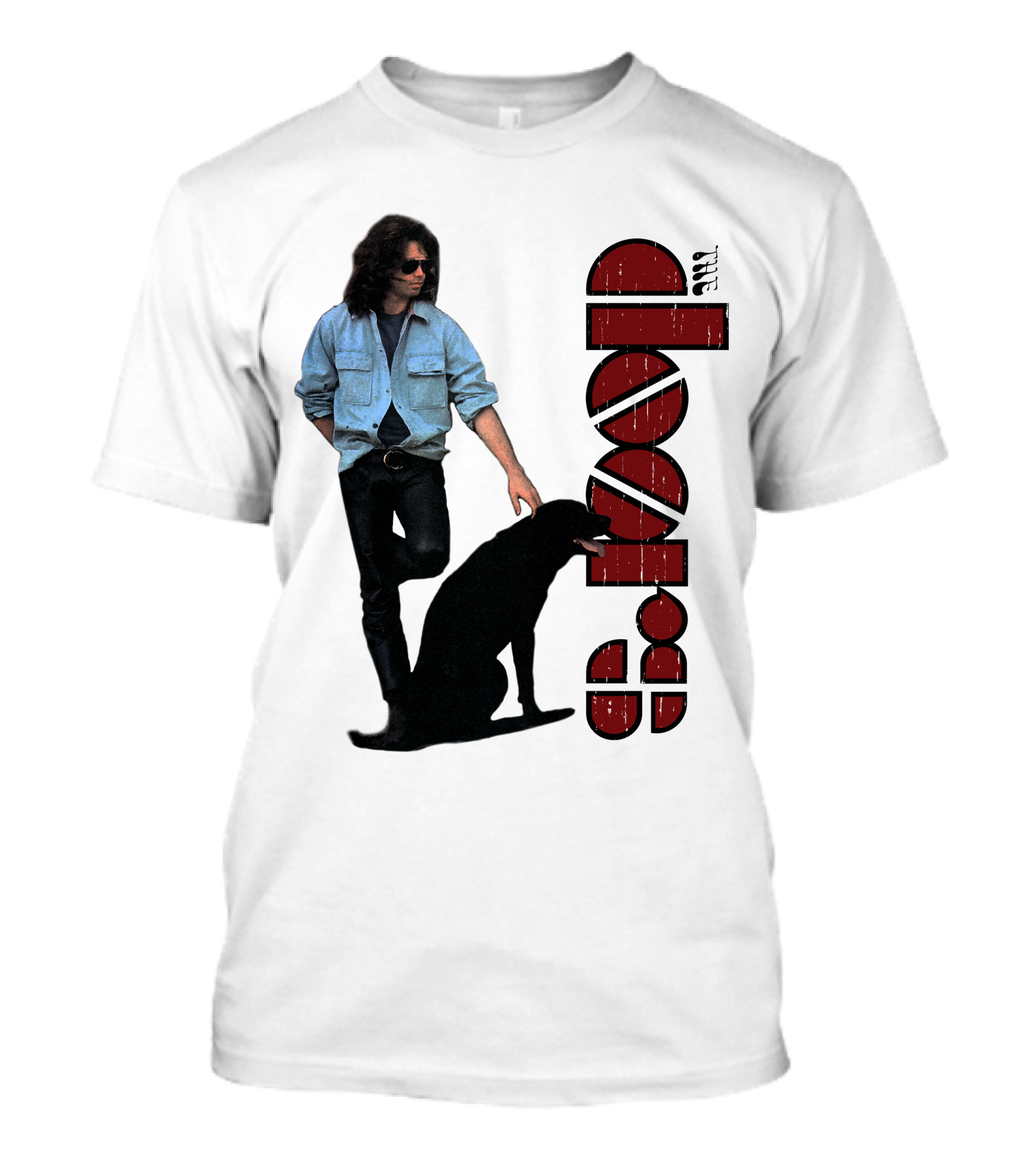 Jim Morrison Style With Dog And Retro Script T-Shirt