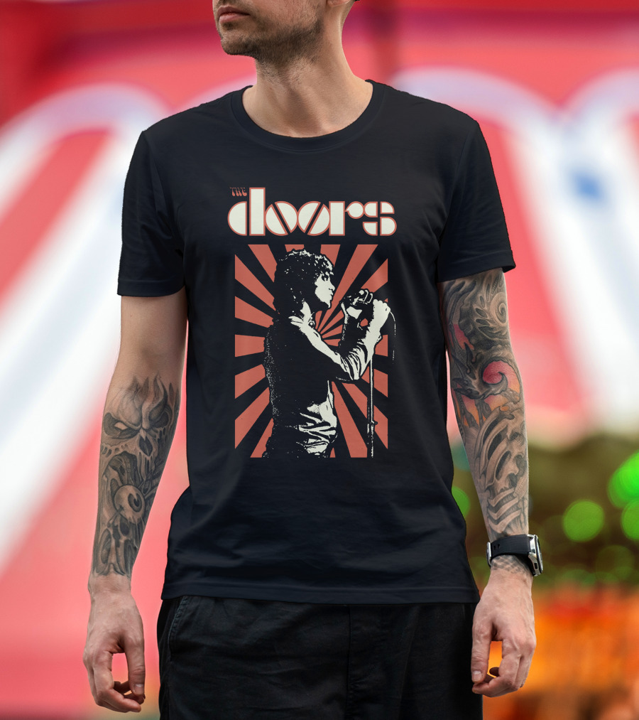 The Doors Psychedelic Band Graphic With Orange And Black Vintage Style T-Shirt