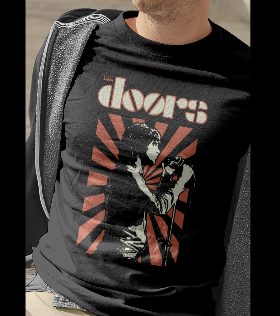 The Doors Psychedelic Band Graphic With Orange And Black Vintage Style T-Shirt