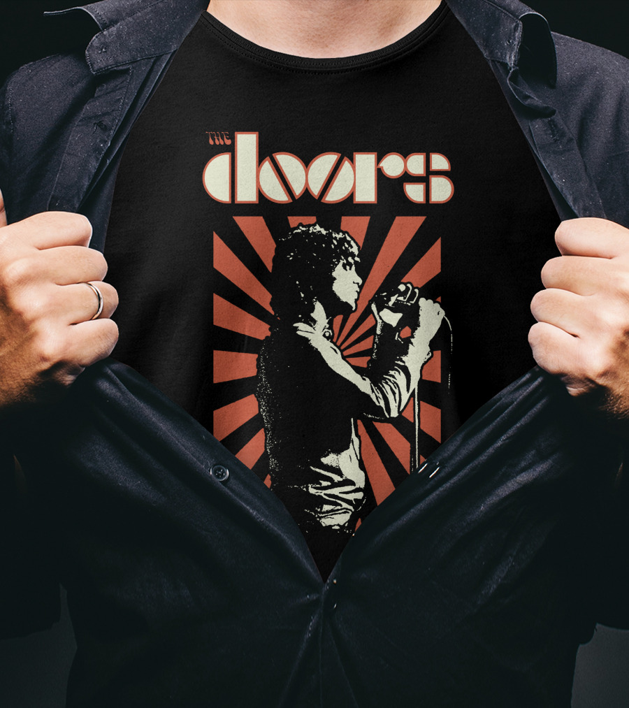 The Doors Psychedelic Band Graphic With Orange And Black Vintage Style T-Shirt